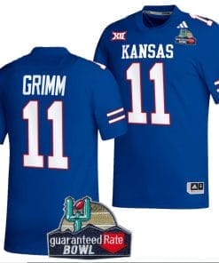 Luke Grimm Jersey #11 Kansas Jayhawks 2023 Guaranteed Rate Bowl Champs Football Royal