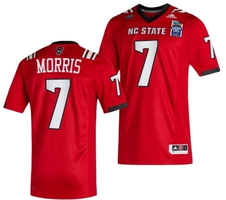 MJ Morris Jersey #7 NC State Wolfpack 2023 Pop Tarts Bowl Football Red