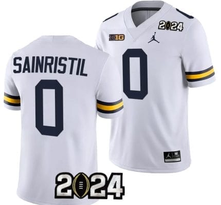 Mike Sainristil Jersey #0 Michigan Wolverines 2024 Football National Championship Playoff White 8 Mike Sainristil Jersey #0 Michigan Wolverines 2024 Football National Championship Playoff White