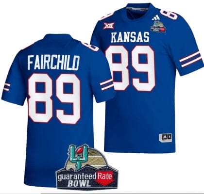 Mason Fairchild Jersey #89 Kansas Jayhawks 2023 Guaranteed Rate Bowl Champs Football Royal