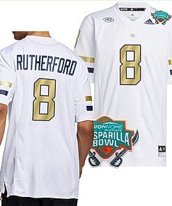 Malik Rutherford Jersey #8 Georgia Tech Yellow Jackets 2023 Gasparilla Bowl Patch Football White