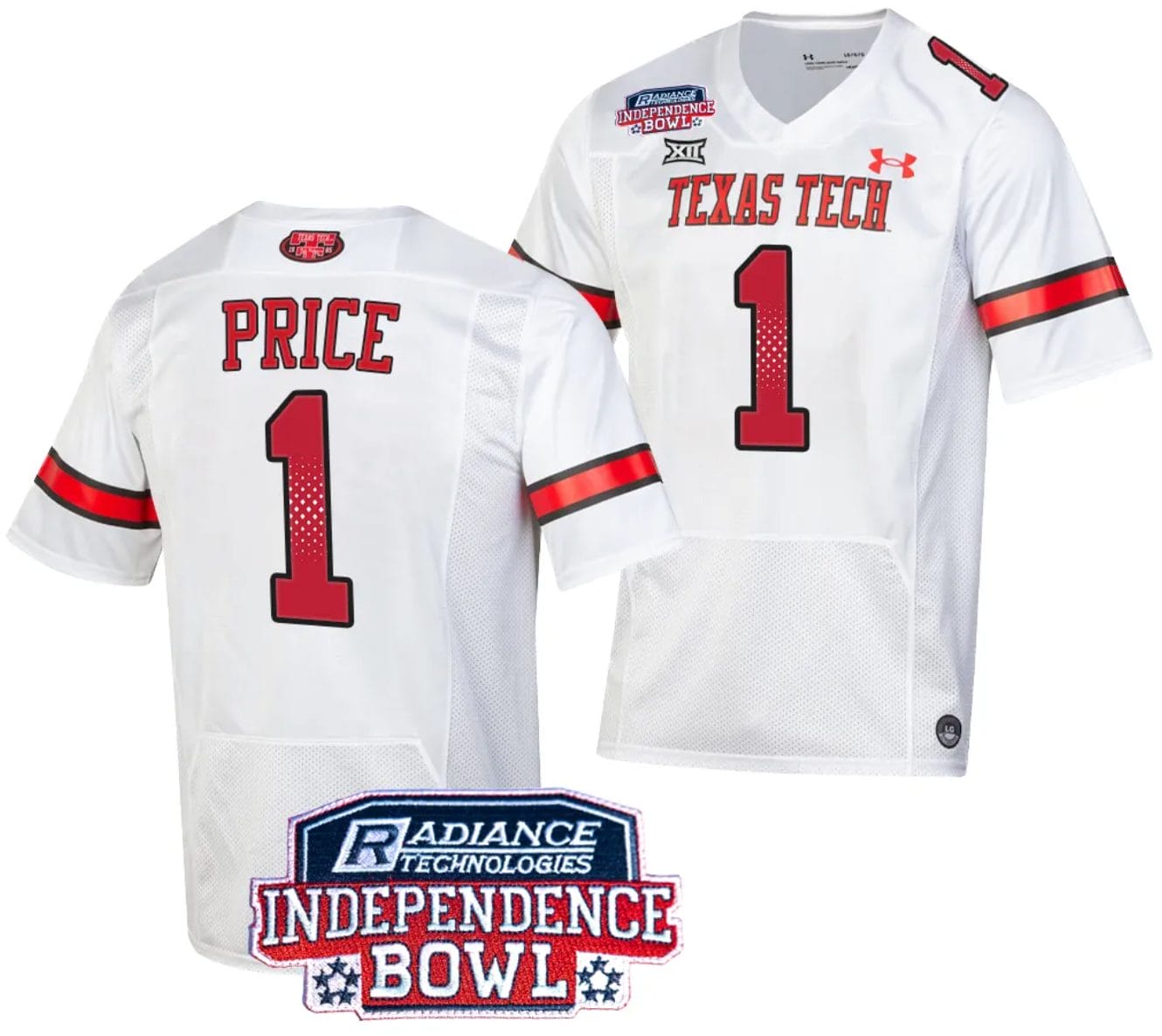 Myles Price Jersey #1 Texas Tech Red Raiders Independence Bowl Patch Football 2023 White 1 Myles Price Jersey #1 Texas Tech Red Raiders Independence Bowl Patch Football 2023 White