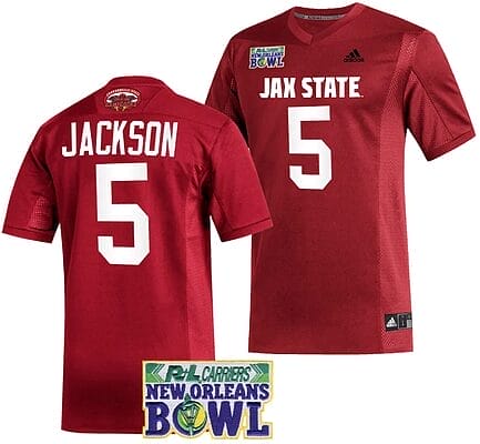 Malik Jackson Jersey #5 Jacksonville State Gamecocks 2023 New Orleans Bowl Patch Football Red