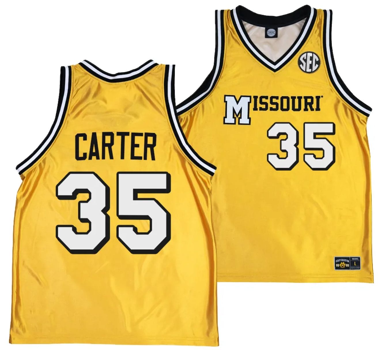Noah Carter Jersey #35 Missouri Tigers Alternate Basketball Throwback Legacy uniform Gold 1 Noah Carter Jersey #35 Missouri Tigers Alternate Basketball Throwback Legacy uniform Gold