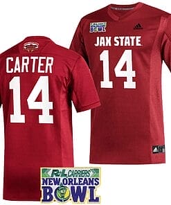 Perry Carter Jersey #14 Jacksonville State Gamecocks 2023 New Orleans Bowl Patch Football Red