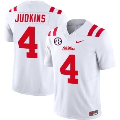 Quinshon Judkins Jersey #4 Ole Miss Rebels Football Vapor Limited All Stitched White