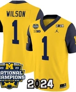 Roman Wilson Jersey #1 Michigan Wolverines Vapor Limited Football 2024 National Champions Patch Navy Sleeves