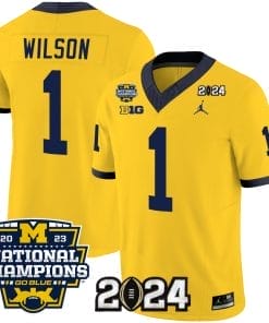 Roman Wilson Jersey #1 Michigan Wolverines Vapor Limited Football 2024 National Champions Patch Maize