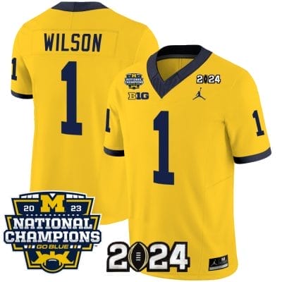 Roman Wilson Jersey #1 Michigan Wolverines Vapor Limited Football 2024 National Champions Patch Maize
