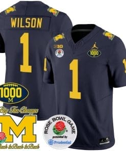 Roman Wilson Jersey #1 Michigan Wolverines Vapor Stitched 1000 Wins Rose Bowl Patch Navy