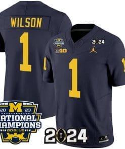 Roman Wilson Jersey #1 Michigan Wolverines Vapor Limited Football 2024 National Champions Patch Navy