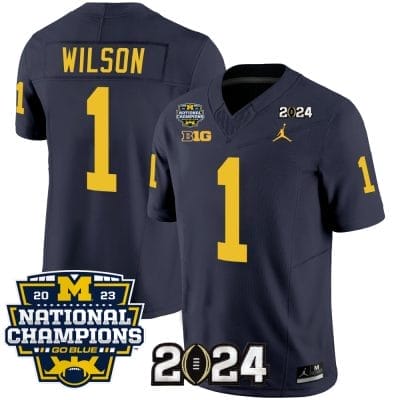 Roman Wilson Jersey #1 Michigan Wolverines Vapor Limited Football 2024 National Champions Patch Navy 8 Roman Wilson Jersey #1 Michigan Wolverines Vapor Limited Football 2024 National Champions Patch Navy