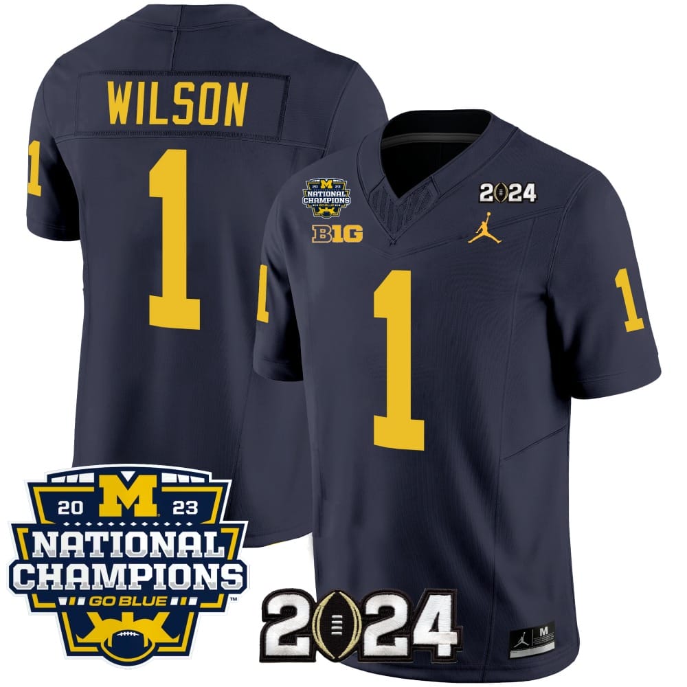 Roman Wilson Jersey #1 Michigan Wolverines Vapor Limited Football 2024 National Champions Patch Navy 1 Roman Wilson Jersey #1 Michigan Wolverines Vapor Limited Football 2024 National Champions Patch Navy