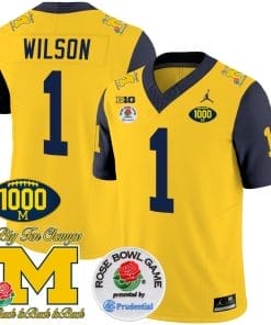 Roman Wilson Jersey #1 Michigan Wolverines Vapor Stitched 1000 Wins Rose Bowl Patch Navy Sleeves