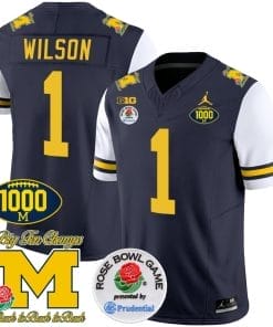 Roman Wilson Jersey #1 Michigan Wolverines Vapor Stitched 1000 Wins Rose Bowl Patch White Sleeves