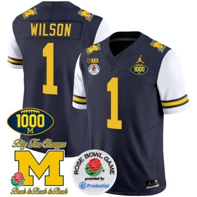 Roman Wilson Jersey #1 Michigan Wolverines Vapor Stitched 1000 Wins Rose Bowl Patch White Sleeves 8 Roman Wilson Jersey #1 Michigan Wolverines Vapor Stitched 1000 Wins Rose Bowl Patch White Sleeves