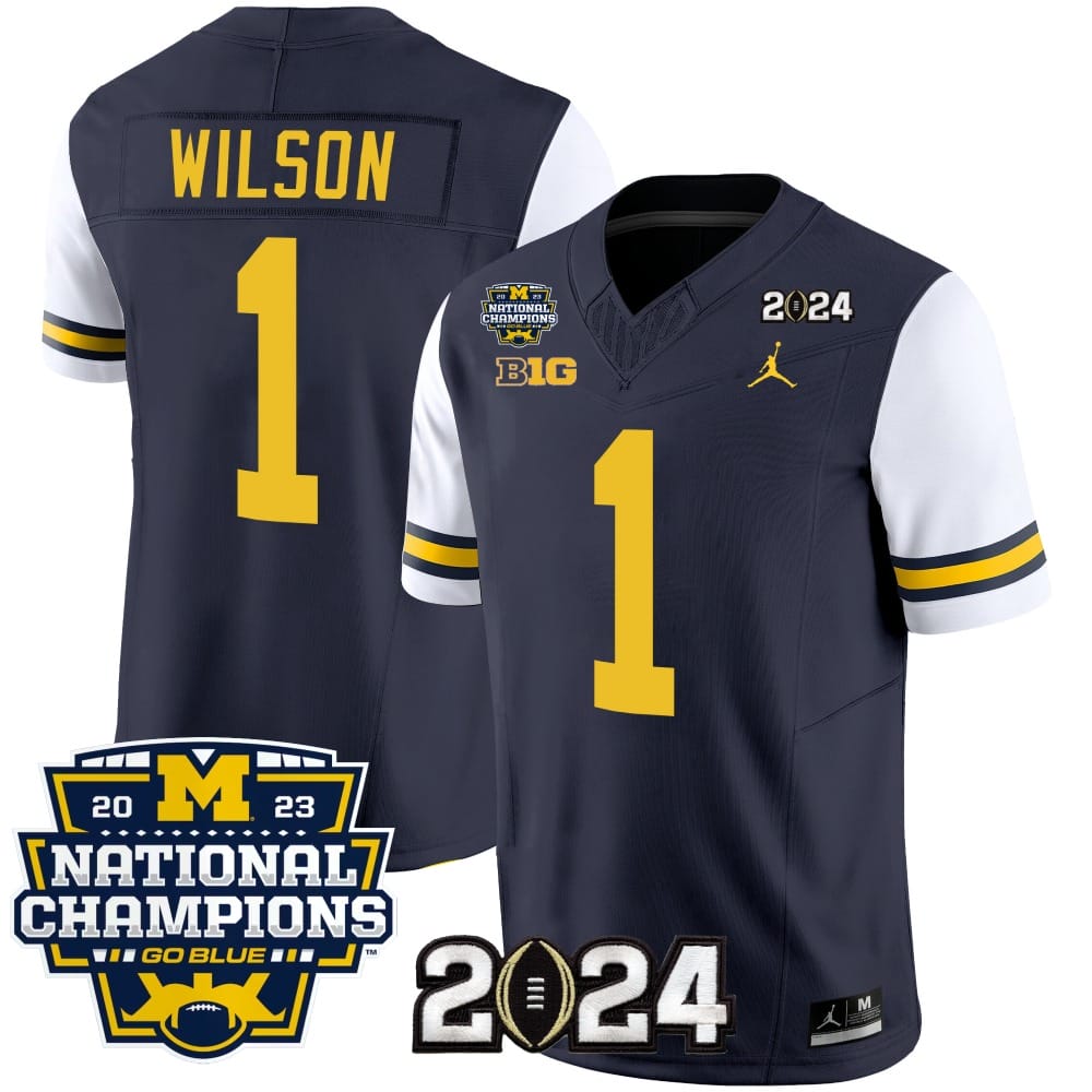 Roman Wilson Jersey #1 Michigan Wolverines Vapor Limited Football 2024 National Champions Patch White Sleeves 1 Roman Wilson Jersey #1 Michigan Wolverines Vapor Limited Football 2024 National Champions Patch White Sleeves