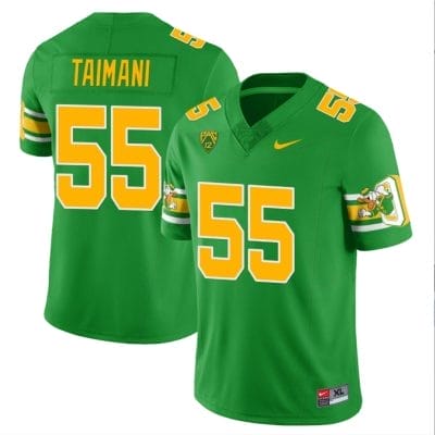 Sam Taimani Jersey #55 Oregon Ducks ‘Mighty Oregon’ Throwback Football Uniforms Green
