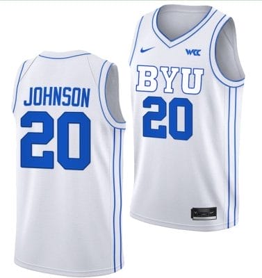 Spencer Johnson Jersey #20 BYU Cougars College Basketball Jersey 2022-23 White