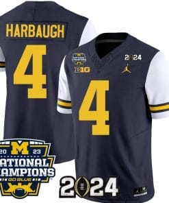 Jim Harbaugh Jersey #4 Michigan Wolverines Vapor Limited Football 2024 National Champions Patch White Sleeves