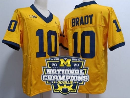 Tom Brady Jersey #12 Michigan Wolverines Football 2023 National Champions Patch Yellow 8 Tom Brady Jersey #12 Michigan Wolverines Football 2023 National Champions Patch Yellow