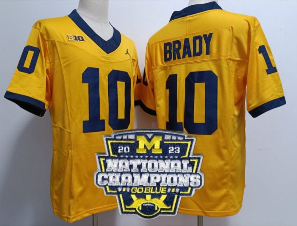 Tom Brady Jersey #12 Michigan Wolverines Football 2023 National Champions Patch Yellow 1 Tom Brady Jersey #12 Michigan Wolverines Football 2023 National Champions Patch Yellow