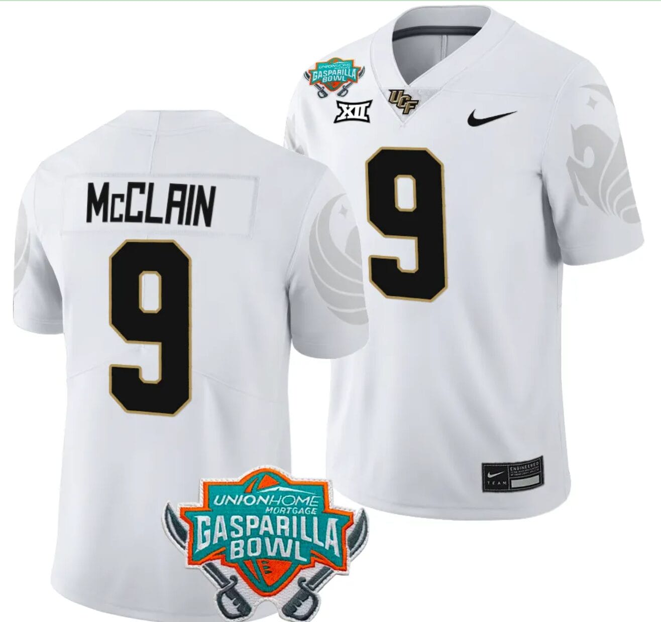 Timmy McClain Jersey #9 UCF Knights 2023 Gasparilla Bowl Patch Football White 1 Timmy McClain Jersey #9 UCF Knights 2023 Gasparilla Bowl Patch Football White
