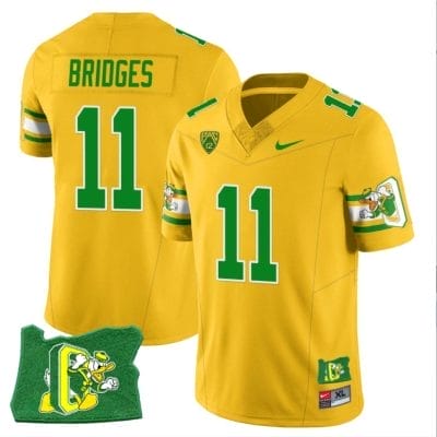 Trikweze Bridges Jersey #11 Oregon Ducks ‘Mighty Oregon’ Throwback Football Oregon State Yellow