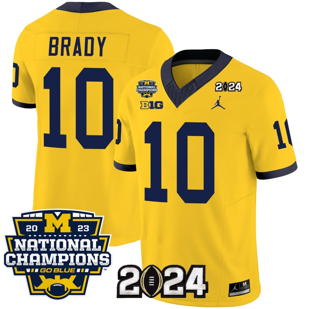 Tom Brady Jersey #10 Michigan Wolverines Vapor Limited Football 2024 National Champions Patch Maize 1 Tom Brady Jersey #10 Michigan Wolverines Vapor Limited Football 2024 National Champions Patch Maize
