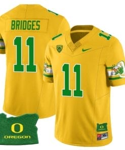Trikweze Bridges Jersey #11 Oregon Ducks ‘Mighty Oregon’ Throwback Football Uniforms Oregon State Patch Yellow