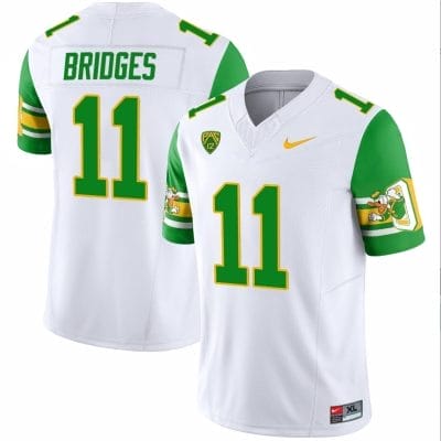 Trikweze Bridges Jersey #11 Oregon Ducks ‘Mighty Oregon’ 1984 Throwback Football Uniforms Green Sleeves
