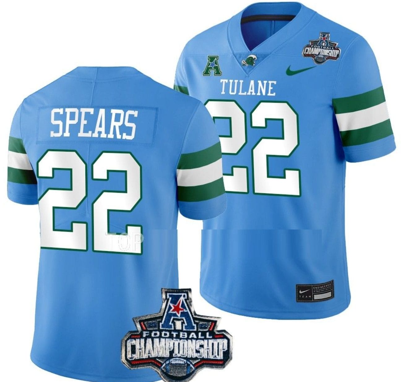 Tyjae Spears Jersey #22 Tulane Green Wave 2022 ACC Football Championship Blue 1 Tyjae Spears Jersey #22 Tulane Green Wave 2022 ACC Football Championship Blue