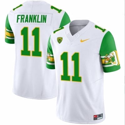 Troy Franklin Jersey #11 Oregon Ducks ‘Mighty Oregon’ 1984 Throwback Football Uniforms Green Sleeves