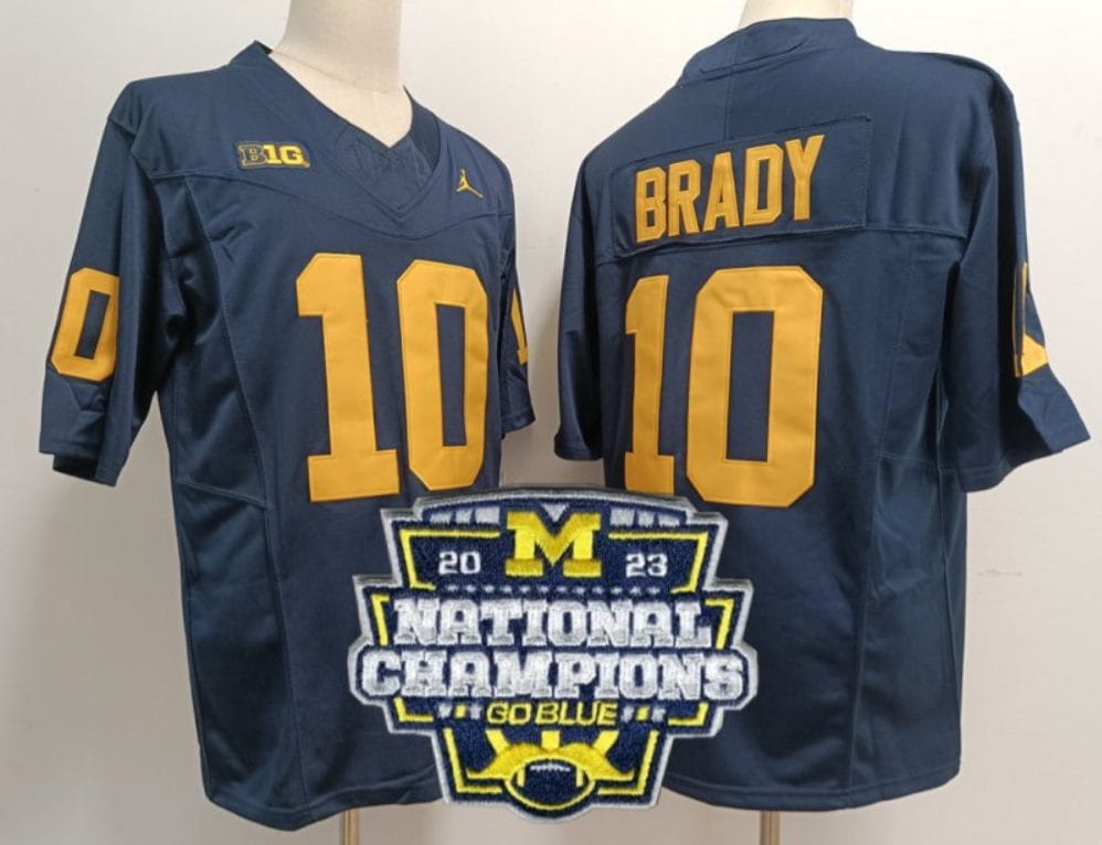 Tom Brady Jersey #12 Michigan Wolverines Football 2023 National Champions Patch Navy 1 Tom Brady Jersey #12 Michigan Wolverines Football 2023 National Champions Patch Navy