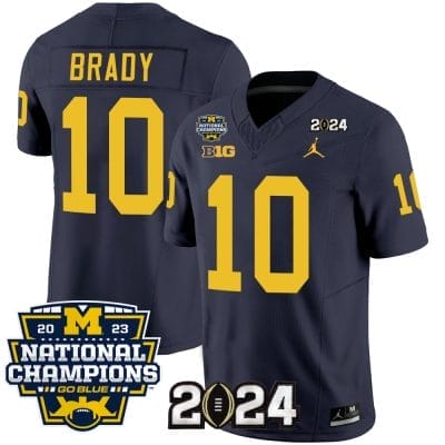 Tom Brady Jersey #10 Michigan Wolverines Vapor Limited Football 2024 National Champions Patch Navy 8 Tom Brady Jersey #10 Michigan Wolverines Vapor Limited Football 2024 National Champions Patch Navy