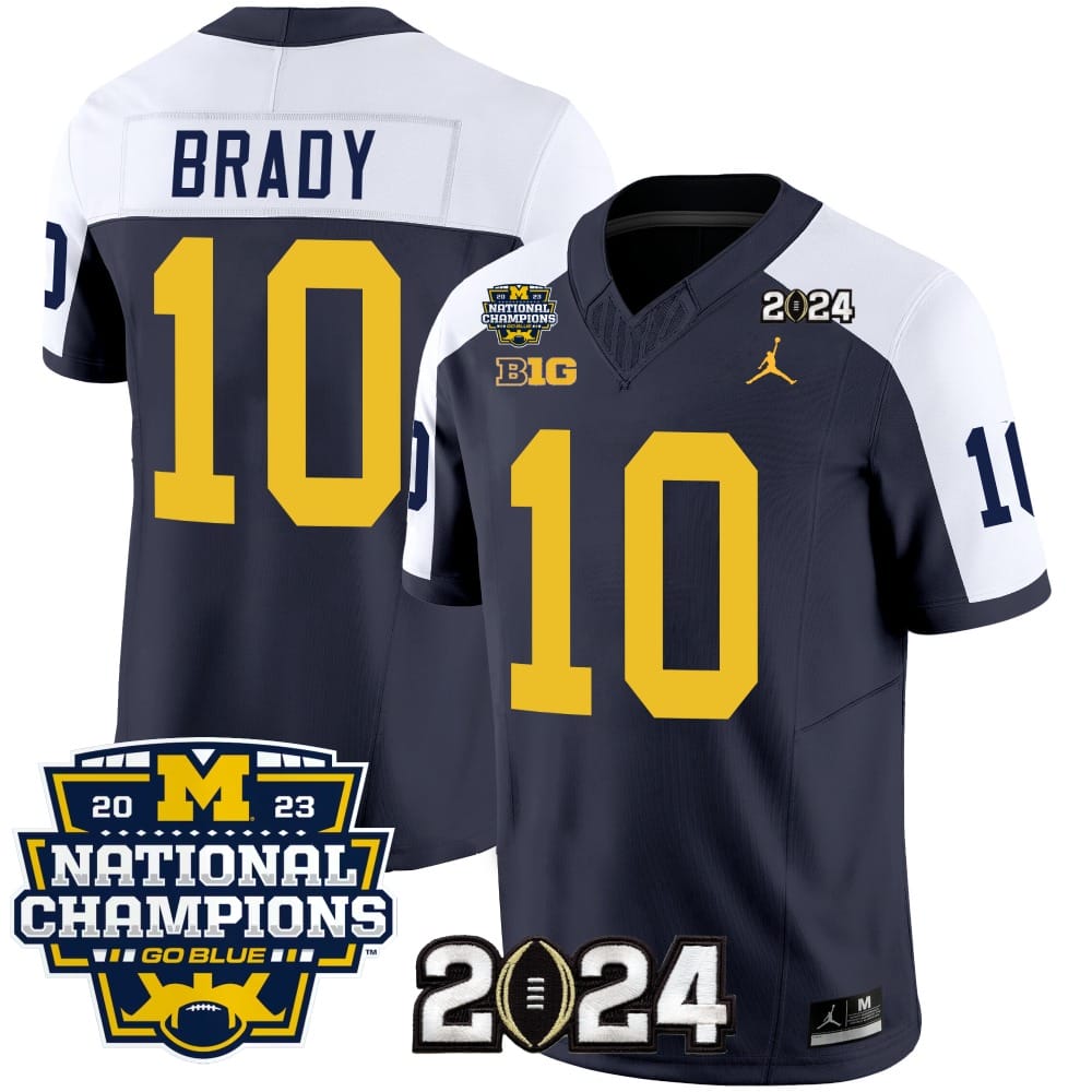 Tom Brady Jersey #10 Michigan Wolverines Vapor Limited Football 2024 National Champions Patch Alternate 1 Tom Brady Jersey #10 Michigan Wolverines Vapor Limited Football 2024 National Champions Patch Alternate