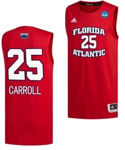 Tre Carroll Jersey #25 FAU Owls NCAA March Madness Alternate Basketball Red