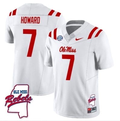 Walker Howard Jersey #7 Ole Miss Rebels Football Ole Map All Stitched White 10 Walker Howard Jersey #7 Ole Miss Rebels Football Ole Map All Stitched White