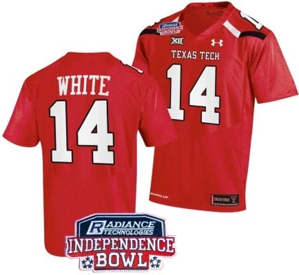 Xavier White Jersey #14 Texas Tech Red Raiders Independence Bowl Patch Football 2023 Red