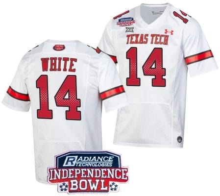 Xavier White Jersey #14 Texas Tech Red Raiders Independence Bowl Patch Football 2023 White