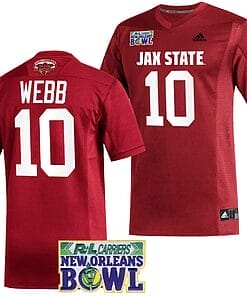 Zion Webb Jersey #10 Jacksonville State Gamecocks 2023 New Orleans Bowl Patch Football Red