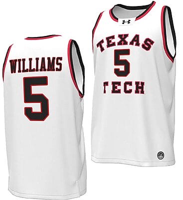 Darrion Williams Jersey #5 Texas Tech Red Raiders Throwback Basketball Replica White 8 Darrion Williams Jersey #5 Texas Tech Red Raiders Throwback Basketball Replica White