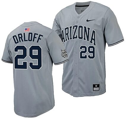 Eric Orloff Jersey #29 Arizona Wildcats Replica Baseball Full-Button Gray 6 Eric Orloff Jersey #29 Arizona Wildcats Replica Baseball Full-Button Gray
