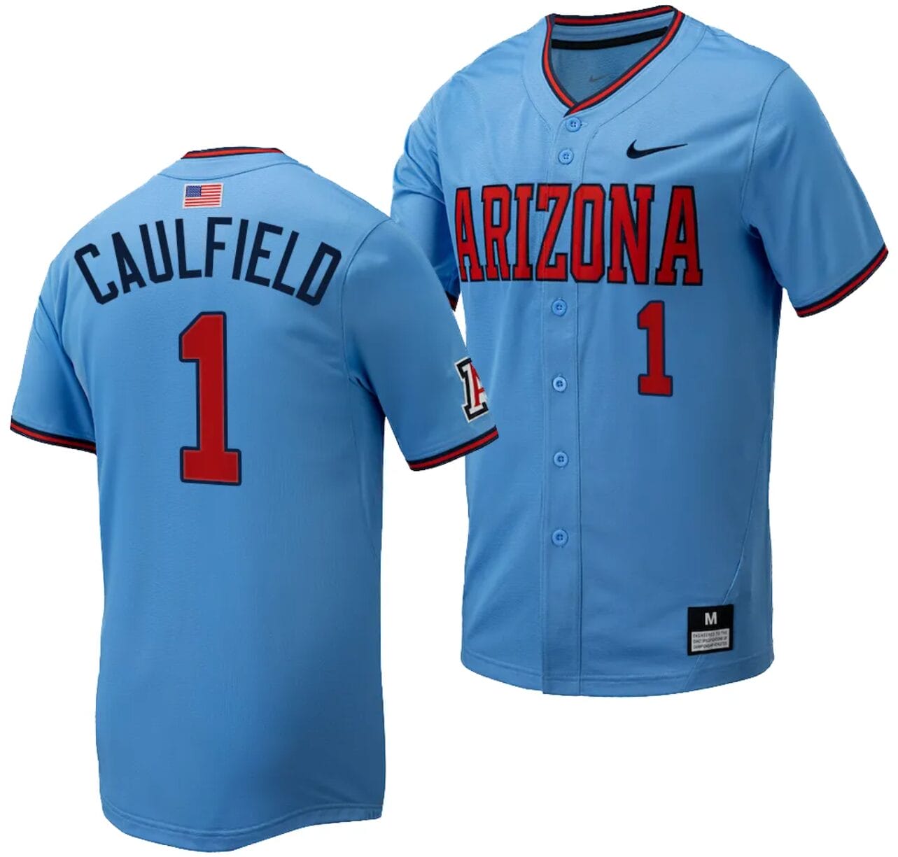 Garen Caulfield Jersey #1 Arizona Wildcats Replica Baseball Full-Button Light Blue 1 Garen Caulfield Jersey #1 Arizona Wildcats Replica Baseball Full-Button Light Blue