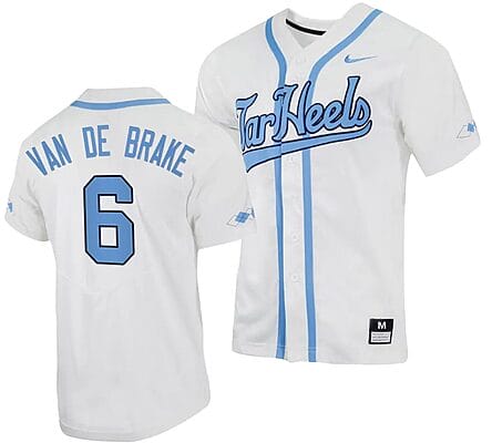 Jackson Van De Brake Jersey #6 North Carolina Tar Heels Baseball White Full-Button