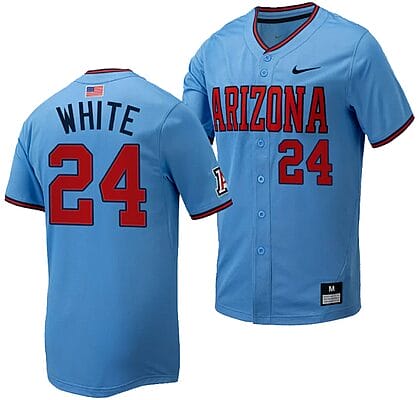 Mason White Jersey #24 Arizona Wildcats Replica Baseball Full-Button Light Blue 6 Mason White Jersey #24 Arizona Wildcats Replica Baseball Full-Button Light Blue