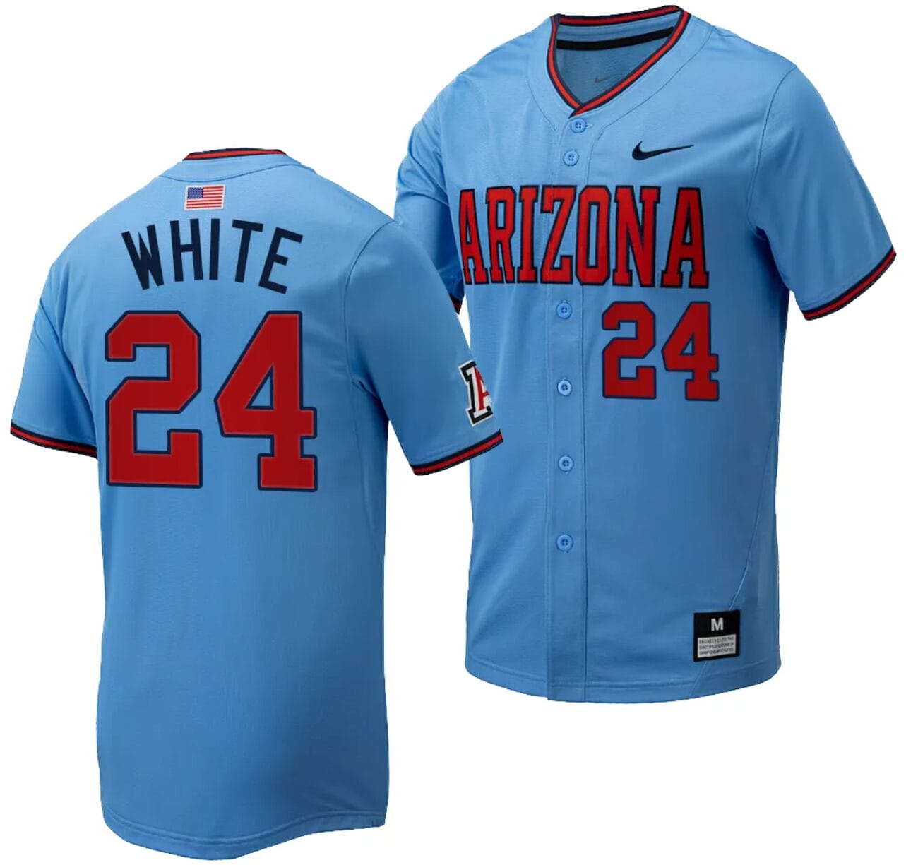 Mason White Jersey #24 Arizona Wildcats Replica Baseball Full-Button Light Blue 1 Mason White Jersey #24 Arizona Wildcats Replica Baseball Full-Button Light Blue