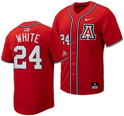 Mason White Jersey #24 Arizona Wildcats Replica Baseball Full-Button Red 6 Mason White Jersey #24 Arizona Wildcats Replica Baseball Full-Button Red
