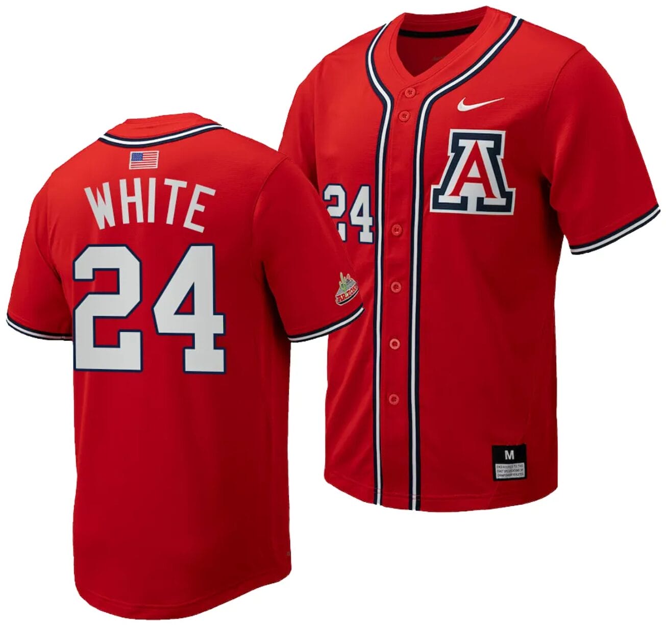 Mason White Jersey #24 Arizona Wildcats Replica Baseball Full-Button Red 1 Mason White Jersey #24 Arizona Wildcats Replica Baseball Full-Button Red