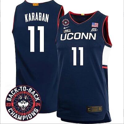 Alex Karaban Jersey #11 UConn Huskies Basketball 2024 Back To Back Champions Patch Navy 8 Alex Karaban Jersey #11 UConn Huskies Basketball 2024 Back To Back Champions Patch Navy